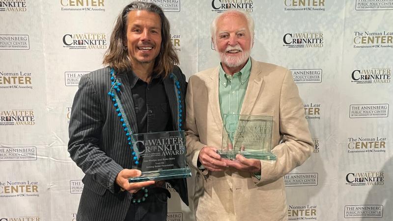 Joe Phelps (R) and Roko Belic (L) receiving the Walter Cronkite Award for “Trust Me”