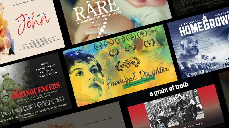 A collage showing artwork from New Day Films' new titles
