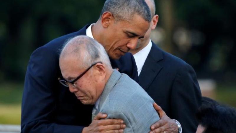 President Obama with atomic bomb survivor Shigeaki Mori.