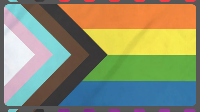 A BIPOC LGBTQ pride flag composited with a film strip.