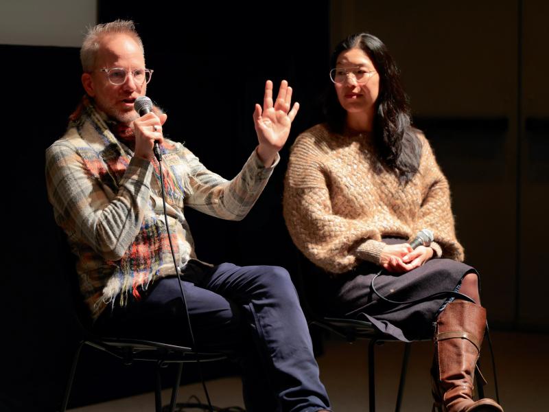 Filmmaker Kyle Henry presents at a Q&A after a film screening.