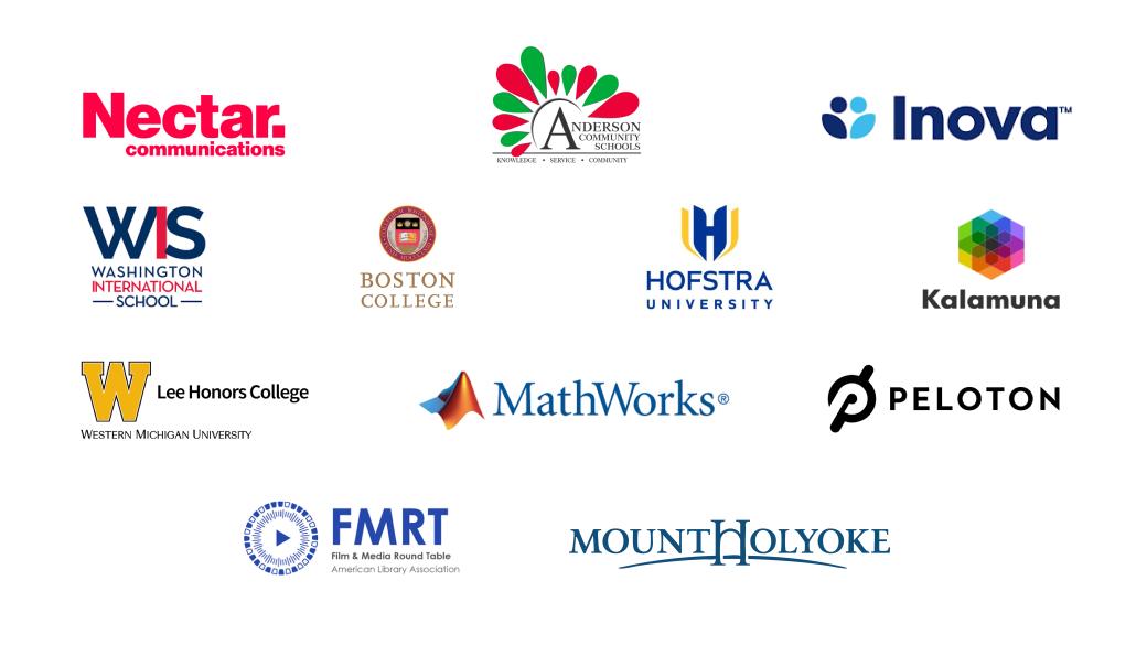 Logos of various Film & Speaker corporate and educational clients.