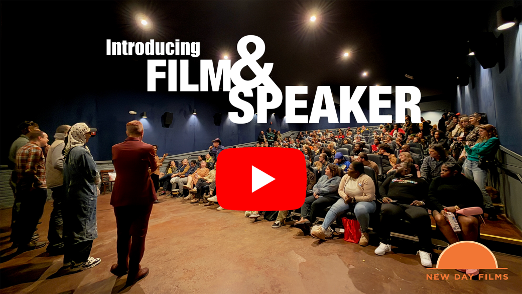 The New Day Films welcome video on YouTube thumbnail shows New Day Films' filmmakers presenting to a packed auditorium.