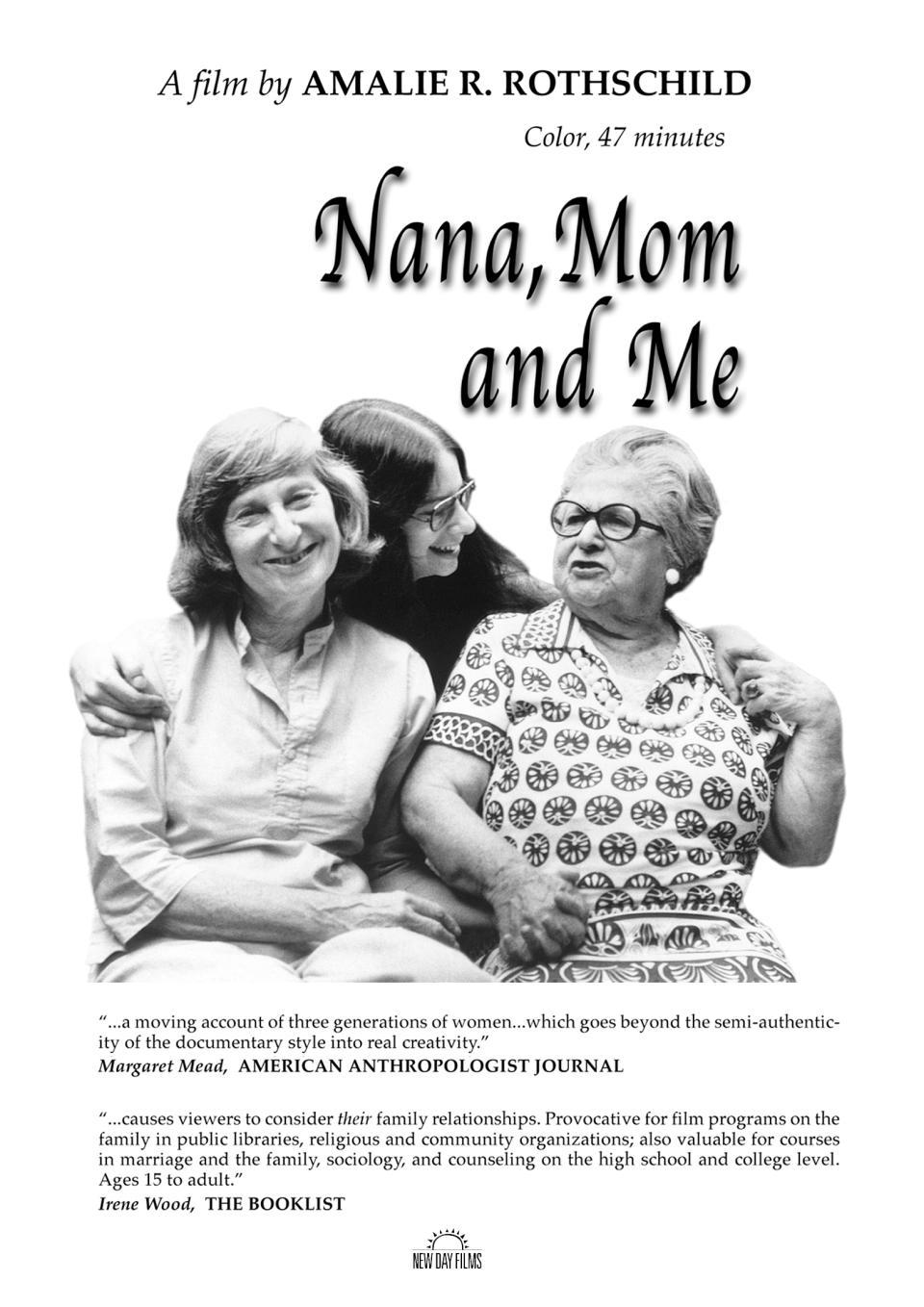 Nana, Mom and Me poster with two awards and review quotations.