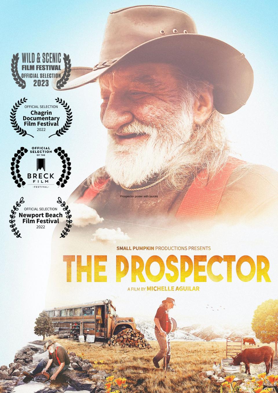 White bearded man in cowboy hat above The Prospector title
