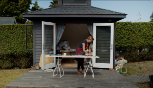 Tess Felix working outside her studio in California 