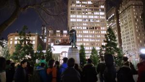 Crowd watching projection.