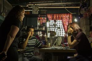 Bts Edixon, his grandmother and director M Maldonado in sewing scene 