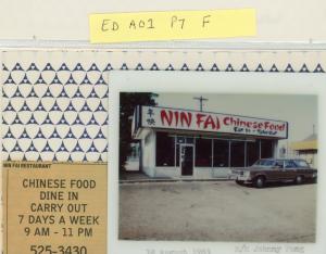 An image of a scrap book page with a grainy photo of a Chinese takeout place