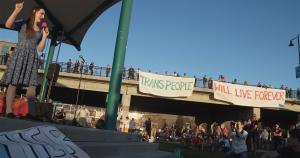 MT Representative Zooey Zephyr speaking to crowd