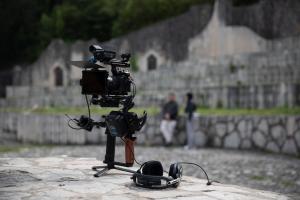Film Camera with out of focus background of the Partisan Memorial Cemtery