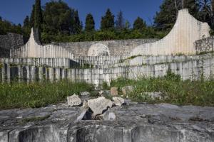 The Partisan Memorial Cemetery with one of the destroyed 700 stone flowers - dedicated to the fallen fighters