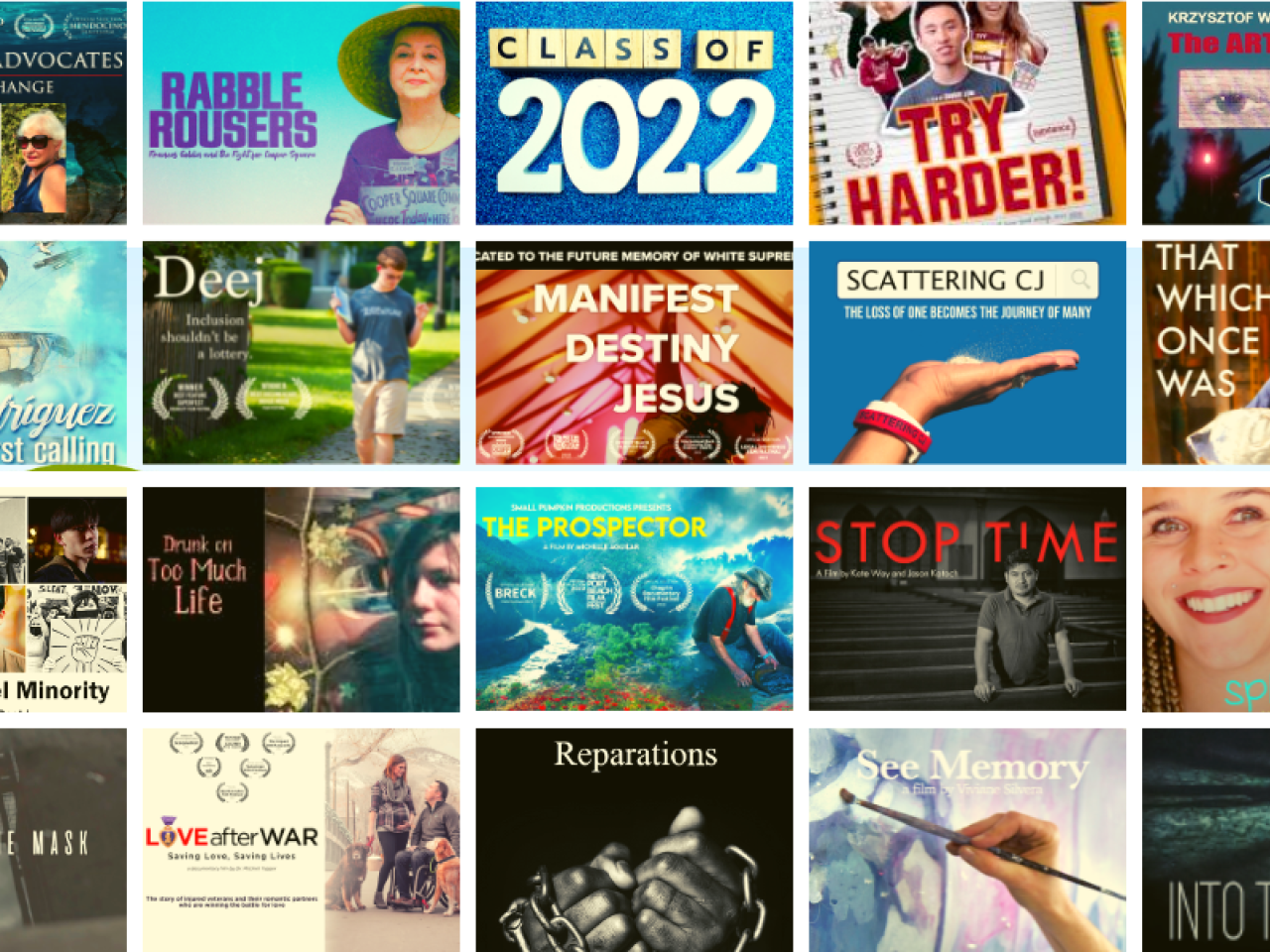 Class of 2022 collage of film posters for New Day Films new releases of 2022