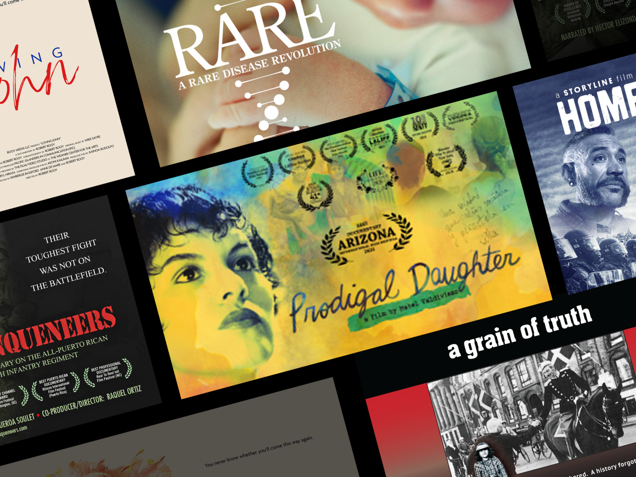 A collage showing artwork from New Day Films' new titles